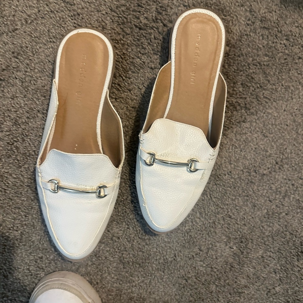 Rebecca Minkoff Cream Leather Mules with Silver Accents